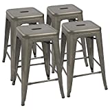 Devoko Metal Bar Stools 24" Indoor Outdoor Stackable Barstools Modern Style Industrial Vintage Counter Bar Stools Set of 4 (Gun)