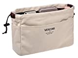 Vercord Canvas Handbag Organizers, Sturdy Purse Insert Organizer Bag in Bag, 10 Pockets Beige Small