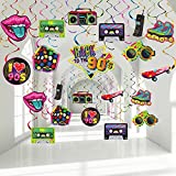 30 Pieces 90s Theme Party Decorations, Colorful 1990's Hip Hop Throwback Birthday Party Hanging Swirls Ceiling Decor for 1990's Birthday party Rock Hippie Party 90s Disco Retro Party Supplies