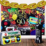 80s 90s Party Decorations Supplies Includes Inflatable Radio Boombox 7 x 5 ft Backdrop Inflatable Mobile Phone and 16 Inch Gold Foil Chain Balloons for 80s 90s Party (Chic Style)