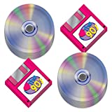 90's Party Supplies - Floppy Disk Napkins and CD Paper Plates (Serves 16)