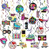 30pcs 90s Theme Birthday Party Decorations Hanging Swirls for Adults Throwback Party Decor Back to 1990s Hip Pop Hippie Ceiling Decor for 90s Rock Disco Decoration Party Supplies