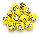 Set of 12 - Fun Face Stress Balls Cute Hand Wrist Stress Reliefs Squeeze Balls for Kids and Adults at School or Office Party Favors (Yellow Color Random Faces)