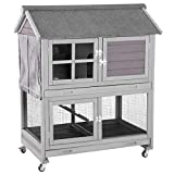 Rabbit Hutch Indoor Outdoor Bunny Cage Rabbit House with Movable Wire Netting, Guinea Pig Habitat On Wheels,Pull Out Leak Proof Tray