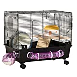 PawHut Multi-Tier Hamster Cage, Small Animal Habitat for Hamsters and Gerbils, Mesh Wire Ventilated Enclosure with Exercise Wheel, Water Bottle, and Food Dishes