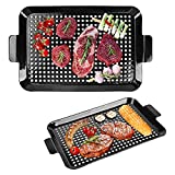 2PCS Grilling Pans BBQ ACETOP Nonstick Barbecue Grill Topper Outdoor Grill Baskets Stainless Steel BBQ Grill Tray with Perforated Bottom for Cookware Camping Fish Vegetable Shrimp Meat Indoor