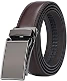 Men's Comfort Genuine Leather Ratchet Dress Belt with Automatic Click Buckle (Suit Pant Size 28"-44", Style 1 -Brown)