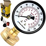 Flow Doctor Water Pressure Glycerin Filled Gauge Kit, All Purpose, 6 Parts Kit, 0 To 200 Psi, Standard 3/4" Female Garden Hose Thread Plus 5 Adapters To Test in Multiple Locations Indoors and Outdoors