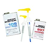 WEST SYSTEM 105A Epoxy Resin (32 fl oz) Bundle with 207SA Special Clear Epoxy Hardener (10.6 fl oz) and 300 Mini Pumps Epoxy Metering 3-Pack Pump Set (3 Items)