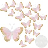 16 Pieces Feather 3D Butterfly Wall Decals Gold Glitter Butterfly Decor Stickers for Room Home Nursery Classroom Offices Kids Girl Boy Bedroom Bathroom Living Room Decor (Light Pink)