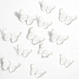 12 Pieces 3D Butterfly Wall Decor Feather Butterfly Decal Stickers for Girls Home Bedroom Party Decoration (Silver)