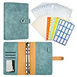 Budget Binder with Cash Envelopes System, A6 PU Leather Notebook Binder with 12pcs Cash Envelope 2 Card Slots & 32 Labels, Budget/Savings Binder with Envelope System,Money Organizer for Cash (Blue）