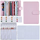 A6 Cash Envelope System Binder - Budgeting Binder Planner w/ 12Pcs Lose Leaf Zipper Pocket & Expense Tracker & Writable Lables, Pink Cash Envelope Budget Wallet Organizer for Money Receipt Coupon