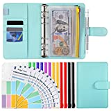 Budget Binder Organizer, A6 Cash System Planner for Money Receipts Budgeting,PU Leather Notebook,12 PCS Clear Cash Envelope ,12 Expense Tracker Budget Sheets and 30 Colorful Labels(Mint Green, A6)