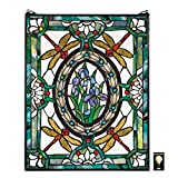 Design Toscano Dragonfly Floral Stained Glass Window Hanging Panel, 25 Inch, Stained Glass, Full Color