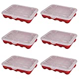 Sterilite 20 Compartment Christmas Holiday Ornament Container Box Home Decor Stackable Storage Case, Red Base with Clear Lid (6 Pack)