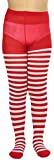ToBeInStyle Girls' Horizontal Striped Full Length Tights - Red/White - XL
