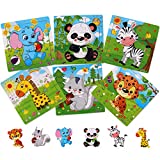 NASHRIO Wooden Puzzles for Toddlers 2-5 Years Old(Set of 6), 9 Pieces Preschool Educational and Learning Animal Jigsaw Puzzle Toy Gift Set for Boys and Girls