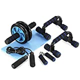 TOMSHOO 5-in-1 AB Wheel Roller Kit with Push-Up Bar, Knee Mat, Jump Rope and Hand Gripper - Home Gym Workout for Men Women Core Strength & Abdominal Exercis