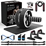 Ab Roller Wheel, 10-In-1 Ab Exercise Wheels Kit with Resistance Bands, Knee Mat, Jump Rope, Push-Up Bar - Home Gym Equipment for Men Women Core Strength & Abdominal Exercise