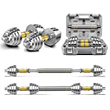 PHOEROS Adjustable Dumbbell Set - 44 LBS weights set , Dumbbell Barbell 3 in 1 , Steel Dumbbells Pair with Connecting Rod for Adults Women Men Fitness Workout, Home Gym Exercise Training Equipment