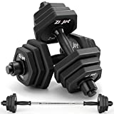 Zicjet 44Lbs Dumbbells Set, Adjustable Weights Solid Steel Dumbbells Pair for Adults Home Fitness Equipment Gym Workout Strength Training with Connecting for Men Women Used as Barbells（Black）