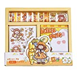 Kawaii Washi Masking Tape Sticker Memo Pad Set (10 Rolls Tapes, 10 Sheets Stickers, 30 Sheets Memo Pad) Cute Girl Sweet Food Cake Pizza Fruit DIY Label for Scrapbooking Planner Art Craft Planner