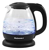 Elite Gourmet EKT1001 Electric BPA-Free Glass Kettle, Cordless 360Â° Base, Stylish Blue LED Interior, Handy Auto Shut-Off Function â€“ Quickly Boil Water for Tea & More, 1L, Black