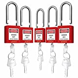 Lockout Tagout Lock 5pcs Set Loto Product Safe Padlocks for Lock Out Tag Out Stations and Devices (Red, Key Alike)