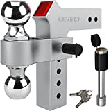 OEDRO 8 Inch Drop Adjustable Trailer Hitch Ball Mount, 2.5 Inch Tow Receiver, Aluminum Shank, w/Double Pin Key Locks, 18500 lbs GTW, Silver