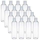 Bekith 16 Pack Plastic Empty Squeeze Bottles with Disc Top Flip Cap - 8oz Travel Containers For Shampoo, Lotions, Liquid Body Soap, Creams, Clear