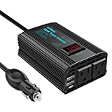 300W Power Inverter DC 12V to AC 120V Car Power Converter Adapter with 2x2.4A USB Ports and LED Display Dual AC Outlets3YRS Warranty