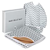 Baby Splat Mat for Under High Chair Floor Mat - Baby Feeding Set, Splash Mat, Waterproof Floor Mat - Anti Slip, Washable, Extra Large (51 Inch) + Baby Bib with Sleeves - Chevron