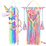 2pcs Unicorn Boho Macrame Hair Bow Holder Organizer,Hair Clips Storage Accessories for Girls Decor for Bedroom Birthday Party Gift…