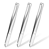 3 Pieces Stainless Steel Round Tip Tweezers Eyebrow Hair Removal Tweezers Makeup Cosmetic Tool Blunt Tip Tweezers