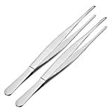 uxcell 2 Pcs 8-Inch Stainless Steel Straight Blunt Tweezers with Serrated Tip Daily Garden Tool