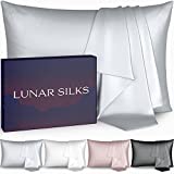 Lunar Silks - Highest Grade 6A Mulberry Real Silk Pillowcase 22 Momme (Both Sides) for Hair and Skin - Acne Free - 1PC in Gift Box(Sterling Silver, Queen)
