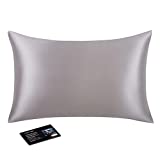 Silk Pillowcase for Hair and Skin, 22 Momme 6A Long Fiber 100% Mulberry Silk Bed Pillow Case with Invisible Zipper, Silver Grey, Queen