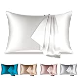 22 Momme Silk Pillowcase, Soft Breathable Silk Pillowcase Standard Size Silk Pillowcase White Ivory for Hair and Skin with Hidden Zipper