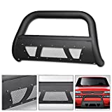 VXMOTOR for 99-07 Chevy Silverado/00-06 Suburban/Tahoe; for 99-07 GMC Sierra / 00-06 Yukon 1500 -Matte Black Studded Mesh Bull Bar Brush Push Front Bumper Grill Grille Guard w Skid Plate