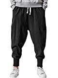 Pengfei Men's Joggers Pants Drawstring Elastic Pockets, Black, X-Large