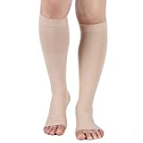 Compression Socks, 20-30 mmHg Graduated Knee-Hi Compression Stockings for Unisex, Open Toe, Opaque, Medical Support Hose for DVT, Pregnancy, Varicose Veins, Relief Shin Splints, Edema, Beige Large