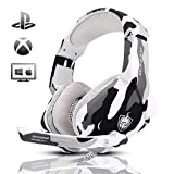 PHOINIKAS Gaming Headset for PS4, Xbox One, PC, Laptop, Mac, Nintendo Switch, 3.5MM PS4 Headset with Mic, Over Ear Headset, Noise-Cancelling Headset, Bass Surround, LED Light, Comfort Earmuff - Camo