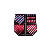 Men's Neckties Extra Long Ties Collection 63 Inch XL Necktie & Pocket Square Gift Box Tie Set Lot 3 PCS