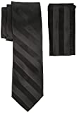 Stacy Adams Men's Tall-Plus-Size Solid Woven Formal Stripe Tie Set Extra Long, Black, One Size