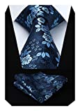 HISDERN Extra Long Floral Paislry Tie Handkerchief Men's Necktie & Pocket Square Set,Blue,2XL, 70 inches length