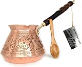 The Silk Road Trade - ACI Series (XX-Large) - Thickest Solid Hammered and Engraved Copper Turkish Greek Arabic Coffee Pot with Wooden Handle/Stovetop Coffee Maker,Jazzve,Cezve,Ibrik,Briki (29 fl oz)
