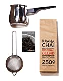 Prana Chai 1 bag chai lovers starter pack including chai teapot, fine mesh strainer and 1 bag of all-natural masala blend. Only the Good Stuff.