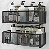 2-Pack Shower Caddy Basket Shelf, Shower Organizer Wall Mounted Rustproof Basket with 4 Adhesives, No Drilling, Storage Rack for Bathroom, Shower and Kitchen. (Black)