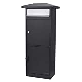 Winbest Steel Freestanding Floor Lockable Drop Slot Mail Box with Parcel Compartment, Black